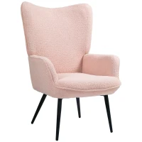 HOMCOM Accent Sherpa Chair, Upholstered Armchair, Fluffy Wingback Chair for Living Room, Reading Room, Pink(m-2)
