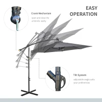 Outsunny 10ft Outdoor Cantilever Umbrella with Solar Lights, Banana Umbrella with Adjustable Angle for Patio, Backyard, Dark Gray(m-5)