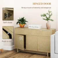 HOMCOM Boho Kitchen Sideboard Buffet Cabinet with Hinge Doors, Drawers and Adjustable Shelf for Living Room, Natural Wood(m-6)