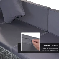 Outsunny 7pcs Garden Wicker Sectional Set w/ Tea Table Patio Rattan Lounge Sofa with Cushion, Dark Grey(m-10)