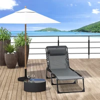 Outsunny Outdoor Folding Chaise Lounge, Reclining Lounge Chair with Adjustable Backrest and Removable Pillow, Grey(m-8)