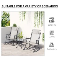 Outsunny 3pc Patio Rocking Chair Set, Folding Outdoor Rocking Chairs and Table Bistro Set w/ Breathable Mesh Seat & Backrest, Headrest for Park, Backyard, Garden, Cream White(m-5)