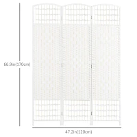 HOMCOM 3 Panel Folding Room Divider, Portable Privacy Screen, Wave Fiber Room Partition for Home Office, White(m-3)