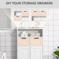 kleankin Freestanding Bathroom Cabinet with Adjustable Shelf and Drawers, Small Cabinet for Bathroom, Living Room, White(m-6)