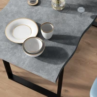 HOMCOM 63" Kitchen Table, Industrial Dining Table with Wave-edged Tabletop and Steel Legs for Up to 6 People, Cement Grey(m-9)