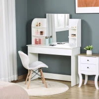 HOMCOM Vanity Table, Makeup Vanity with Open Shelves and Drawer, Dressing Table for Bedroom, White(m-8)