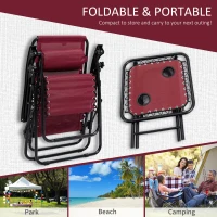 Outsunny Zero Gravity Chair Set of 2 Patio Chair with Side Table Cupholders and Pillows for Pool, Backyard, Lawn, Beach, Red(m-6)