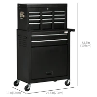 DURHAND 6-Drawer Tool Chest Set with 4 Wheels, Lockable Rolling Tool Box and Storage Cabinet for Garage Factory Workshop, Black(m-3)