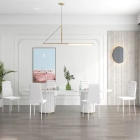 HOMCOM High Back Dining Chairs, Modern Upholstered PU Leather Accent Chairs with Metal Legs for Kitchen, Set of 6, White(m-1)