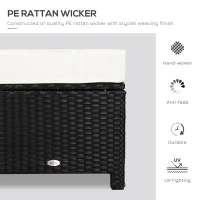 Outsunny 20" Patio Wicker Ottoman, Multipurpose Outdoor PE Rattan Footrest, Additional Seating, Side Table with Soft Cushion, Black, Cream White(m-5)