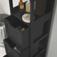 kleankin Narrow Bathroom Cabinet with 3 Drawers and 2 Tier Shelf, Tall Cupboard Freestanding Linen Tower, Black(m-9)