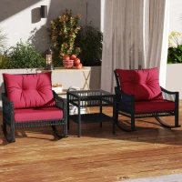 Outsunny 3 Pieces Outdoor PE Rattan Rocker Chair Set, Rocking Chair with Tempered Glass Table Top, 25"x26"x28", Red(m-8)