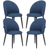 HOMCOM Modern Dining Chairs Set of 4, Upholstered Dining Room Chairs with Metal Legs, Shell Backrest, Padded Seat, Blue(m-2)