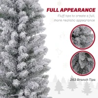 HOMCOM 5ft Artificial Prelit Christmas Tree with Warm White LED Light, Snow Flocked Branches, Metal Base, Pencil Xmas Tree(m-6)