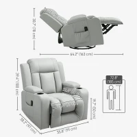 HOMCOM Recliner Chair with 8 Vibration, Overstuffed PU Leather Reclining Chair with Wide Seat, Cup Holders, Rocking, Light Grey(m-3)