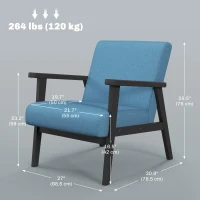 HOMCOM Mid-Century Modern Accent Chair Retro Fabric Armchair Wooden Arm Upholstered Lounge Chair for Living Room Blue(m-3)
