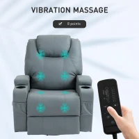 HOMCOM Massage Recliner Chair Leather Swivel Rocker Manual Reclining Chair with 8 Vibration Points, Cup Holders, Light Grey(m-4)