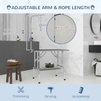 PawHut Foldable Grooming Table for Dogs with Height Adjustable Grooming Arm, Storage Shelf, Black(m-6)