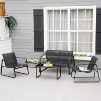 Outsunny 4 PCs Patio Furniture Set with Texteline Seat Outdoor Conversation Set with Loveseat, Center Coffee Table for Garden Backyard Deck, Black(m-7)