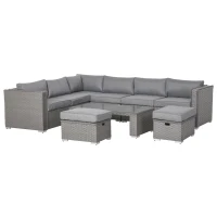 Outsunny 6 PCs Rattan Corner Sofa Set Outdoor Conservatory Furniture Grey(m-2)