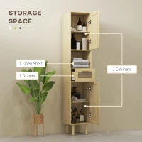 HOMCOM Tall Bathroom Cabinet with Rattan Doors, Freestanding Bathroom Storage Cabinet with Adjustable Shelves, Distressed Oak(m-6)