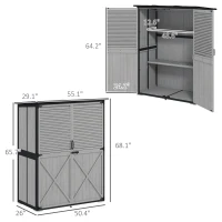 Outsunny Wood Storage Shed, Outdoor Garden Shed with Asphalt Roof, 2 Shelves, Lockable Doors and Adjustable Feet, Gray(m-3)