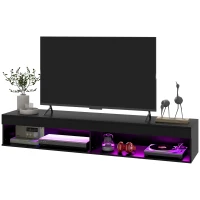 HOMCOM Modern Wall Mounted TV Stand with Storage and LED Lights for TVs up to 75", Floating TV Shelf for Living Room, Black(m-2)