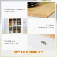 HOMCOM Rolling Kitchen Cart with Drawer and Glass Door Cabinet, Kitchen Island on Wheels with Towel Rack, White(m-7)