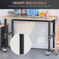 HOMCOM 47.25" Work Bench with Height Adjustable Legs, Bamboo Tabletop Workstation Tool Table on Wheels for Garage, Weight Capacity 1320 Lbs, Black/Natural(m-5)