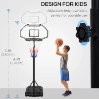 HOMCOM 51"-64" Height Adjustable Basketball System Poolside Hoop Stand Portable with Wheels(m-4)