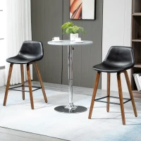 HOMCOM Counter Height Bar stools Set of 2 Mid-Back PU Leather Bar Chairs with Wood Legs, Black(m-8)