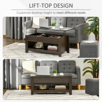HOMCOM Lift Top Coffee Table with Hidden Storage Compartment and Open Shelves, Lift Tabletop Pop-Up Center Table for Living Room, Dark Walnut(m-4)