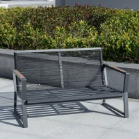 Outsunny 4 Piece Patio Furniture Set, Aluminum Conversation Set, Outdoor Garden Sofa Set with Armchairs, Loveseat, Center Coffee Table and Cushions, Dark Grey(m-8)