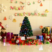 HOMCOM 4ft Prelit Artificial Optical Xmas Tree Spruce Hinged Full Tree(m-1)