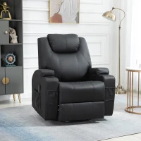 HOMCOM Massage Recliner Chair, Swivel Nursery Rocker Chair, Manual Reclining Sofa with 8 Vibration Points, PU Leather, Cup Holders, Side Pockets, for Living Room, Black(m-8)