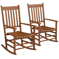Outsunny Outdoor Rocking Chair Set of 2, Patio Wooden Rocking Chair with Smooth Armrests, High Back for Garden, Balcony, Porch, Supports Up to 352 lbs, Teak