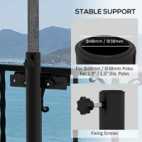Outsunny Patio Umbrella Holder Stand for Deck Railing, Umbrella Deck Mount Bracket with Adjustable Clamps, Black(m-5)