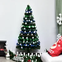 HOMCOM 6' Tall Prelit Full Fir Artificial Christmas Tree with Realistic Branches, 230 Green/Red/Blue  Fiber Optic Lights and 230 Tips(m-2)