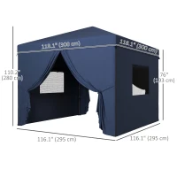Outsunny 10' x 10' Pop Up Canopy Tent, Instant Sun Shelter, with Wheeled Bag and Mesh Windows, Height Adjustable, Dark Blue(m-3)