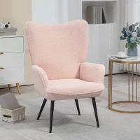 HOMCOM Accent Sherpa Chair, Upholstered Armchair, Fluffy Wingback Chair for Living Room, Reading Room, Pink(m-1)