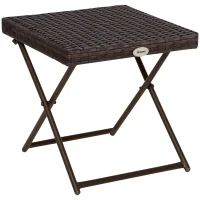 Outsunny Patio Wicker Coffee Table, Outdoor PE Rattan Garden Folding Side Table, 15.75"x15.75"x15.75", Brown(m-2)