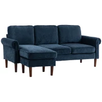 HOMCOM L Shape Sofa, Modern Sectional Couch with Changeable Chaise Lounge, Wooden Legs, Corner Sofa for Living Room, Dark Blue(m-2)
