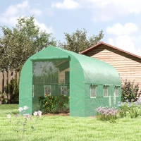 Outsunny 6.6' x 11' x 7' Walk-in Greenhouse Outdoor Plant Tunnel Warm Hot House w/ Roll Up Door and 6 Mesh Windows, Steel Frame, Green(m-8)