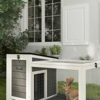 PawHut Wooden Rabbit Hutch with Pull-Out Tray, Asphalt Openable Roof, Small Animal Cage on Wheels with Run, Grey(m-10)