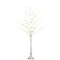 HOMCOM 5 ft Artificial Birch Tree Light with Pre-Lit LED Light for Home Party, Indoor and Covered Outdoor Use(m-2)