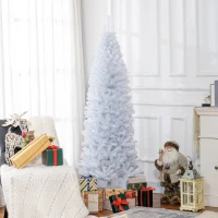 HOMCOM 6FT Pencil Christmas Tree, Artificial Christmas Tree with Automatic Open for Home Party, White(m-1)
