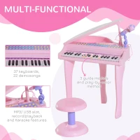 Qaba Mini Electronic Musical Piano 37 Key Keyboard Multifunction Kids Toy with Microphone Stool (Pink)(m-5)