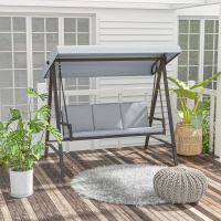 Outsunny 3 Seater Patio Swing Chair, Porch Swing with Adjustable Canopy and Removable Cushions, Outdoor Swing Seat, Light Grey
