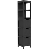 kleankin Narrow Bathroom Cabinet with 3 Drawers and 2 Tier Shelf, Tall Cupboard Freestanding Linen Tower, Black(m-11)