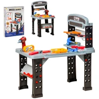 Qaba 2 in 1 Kids Workbench 79 Pcs Construction Playset Toy with Battery-Powered Drill, Hammer, Saw, Storage Tray for Ages 3+, Black and Gray(m-1)